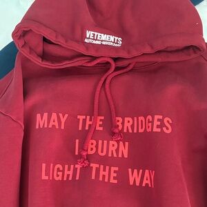 Vetements Burgundy Hoodie with Bold Text